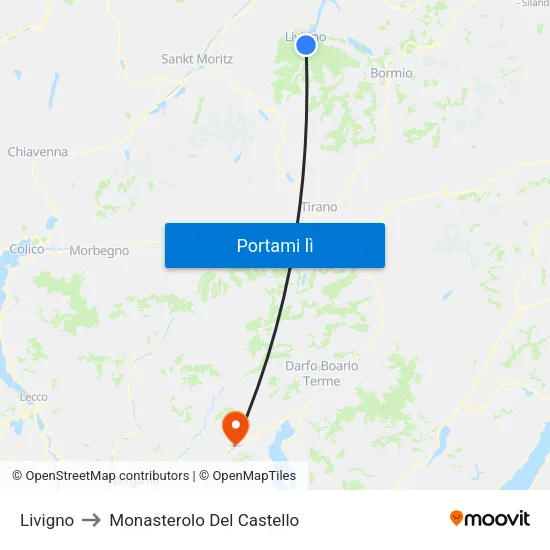 Livigno to Monasterolo Del Castello map