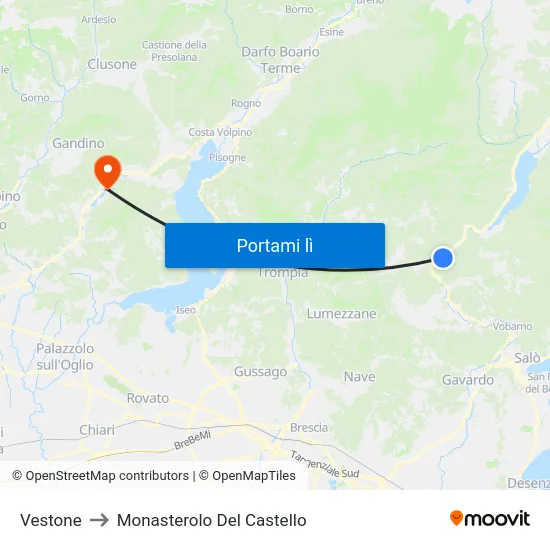 Vestone to Monasterolo Del Castello map
