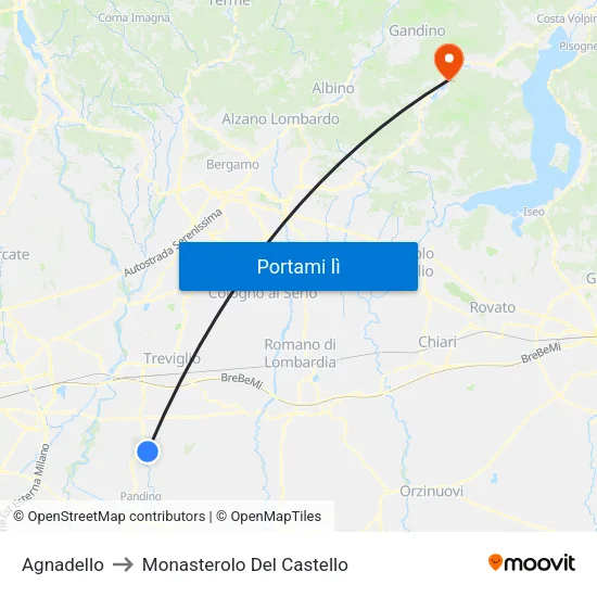 Agnadello to Monasterolo Del Castello map