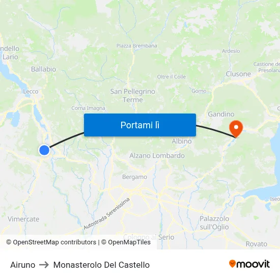 Airuno to Monasterolo Del Castello map