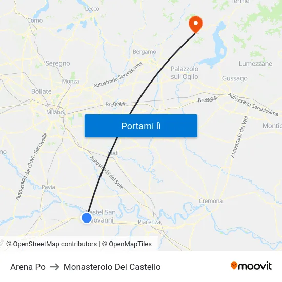 Arena Po to Monasterolo Del Castello map