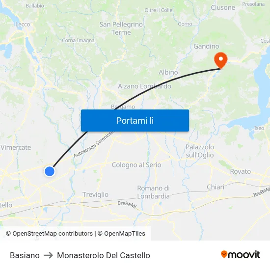 Basiano to Monasterolo Del Castello map