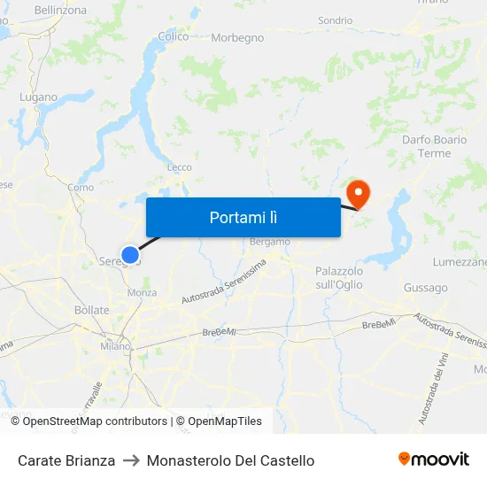 Carate Brianza to Monasterolo Del Castello map