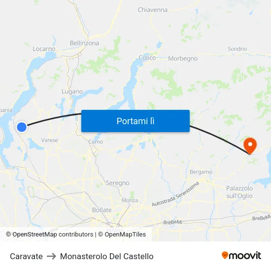 Caravate to Monasterolo Del Castello map