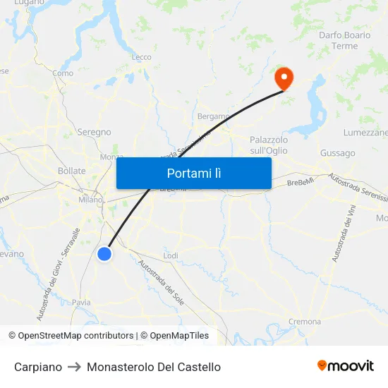 Carpiano to Monasterolo Del Castello map