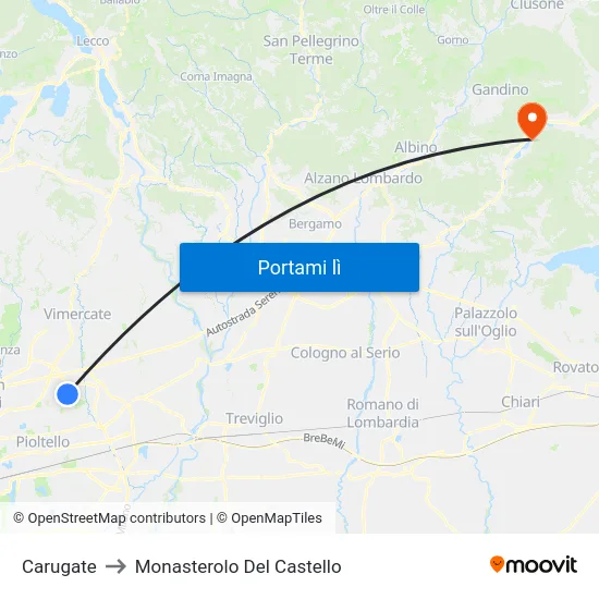 Carugate to Monasterolo Del Castello map