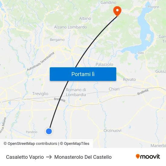 Casaletto Vaprio to Monasterolo Del Castello map