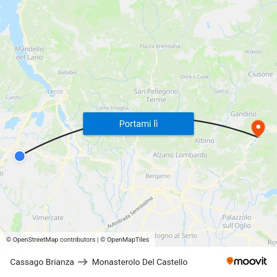 Cassago Brianza to Monasterolo Del Castello map
