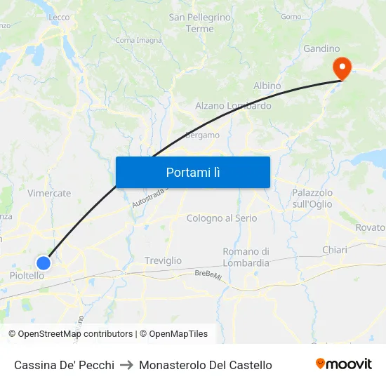 Cassina De' Pecchi to Monasterolo Del Castello map