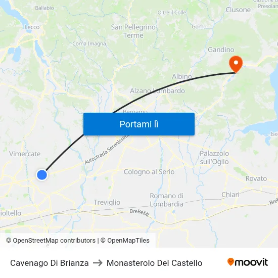 Cavenago Di Brianza to Monasterolo Del Castello map