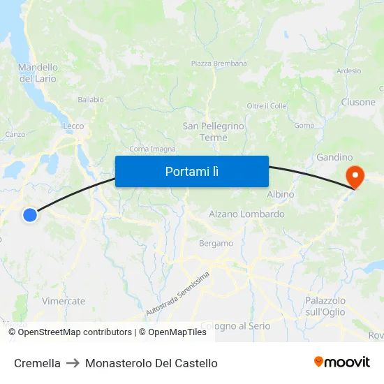 Cremella to Monasterolo Del Castello map