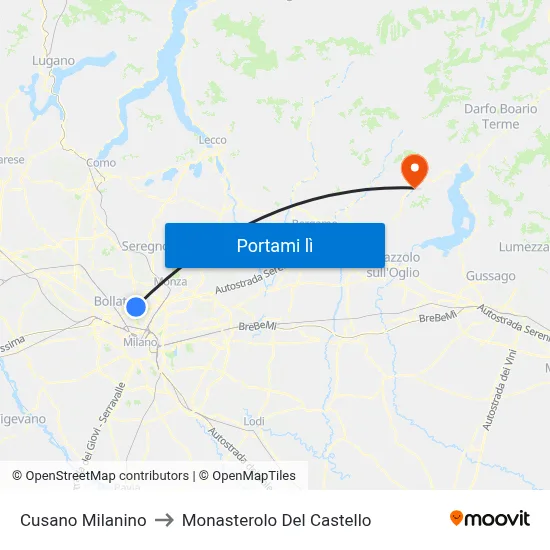 Cusano Milanino to Monasterolo Del Castello map