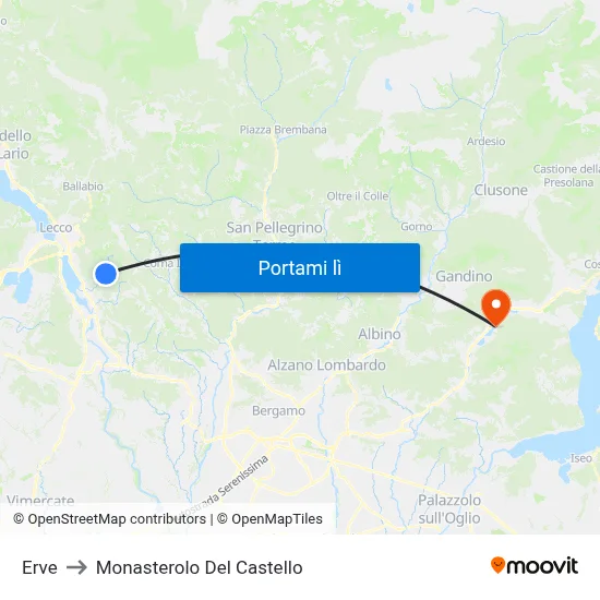 Erve to Monasterolo Del Castello map