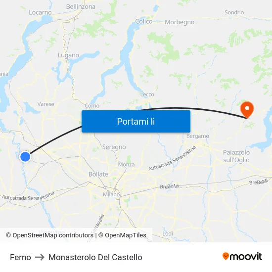 Ferno to Monasterolo Del Castello map