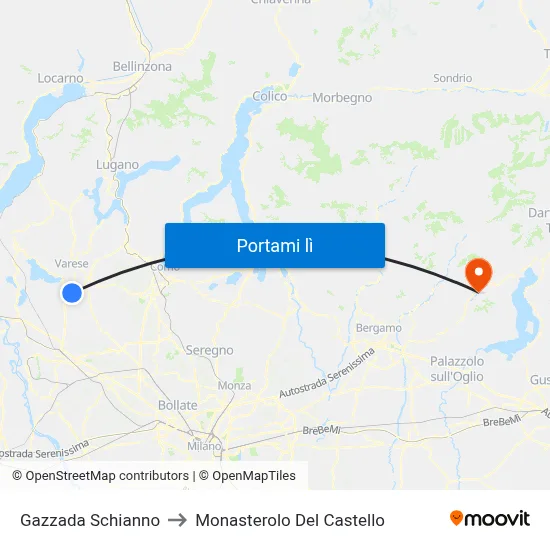 Gazzada Schianno to Monasterolo Del Castello map