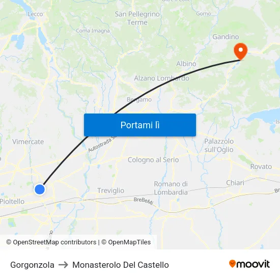 Gorgonzola to Monasterolo Del Castello map
