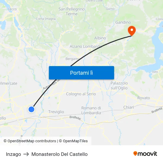 Inzago to Monasterolo Del Castello map