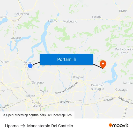 Lipomo to Monasterolo Del Castello map