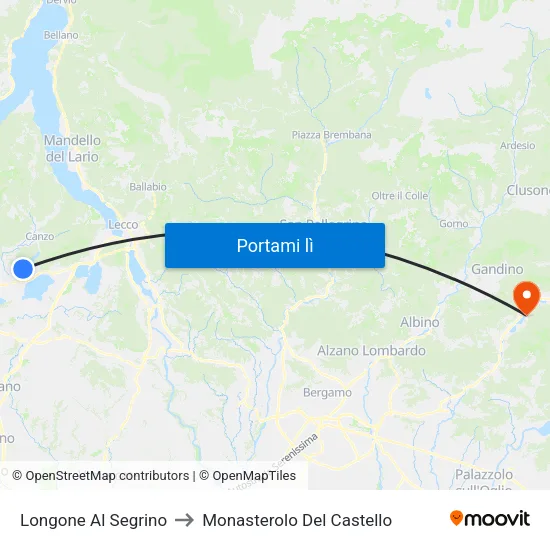 Longone Al Segrino to Monasterolo Del Castello map