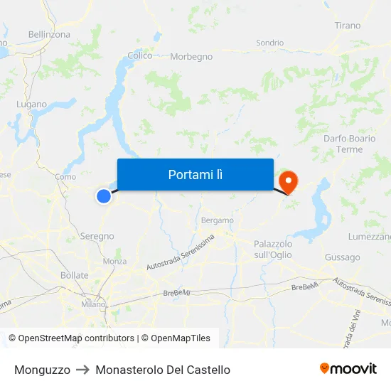 Monguzzo to Monasterolo Del Castello map