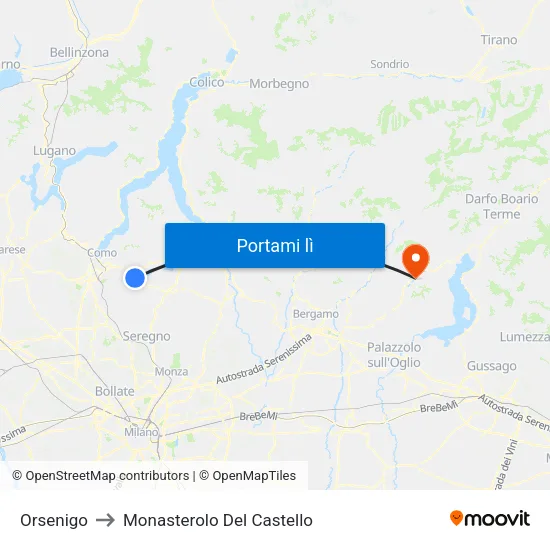 Orsenigo to Monasterolo Del Castello map