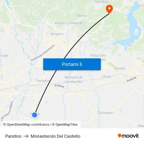 Pandino to Monasterolo Del Castello map