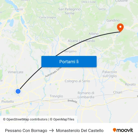 Pessano Con Bornago to Monasterolo Del Castello map
