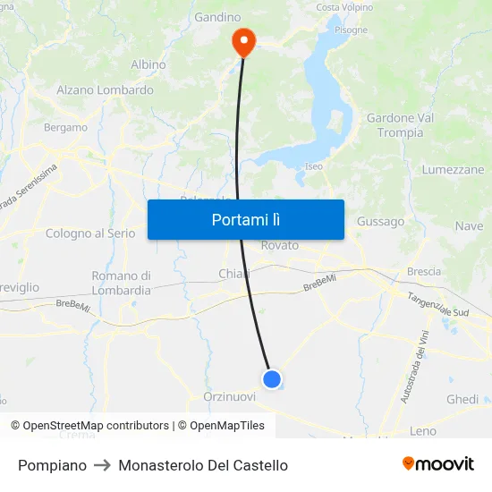Pompiano to Monasterolo Del Castello map