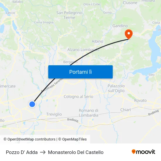 Pozzo D' Adda to Monasterolo Del Castello map