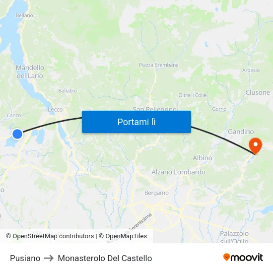 Pusiano to Monasterolo Del Castello map