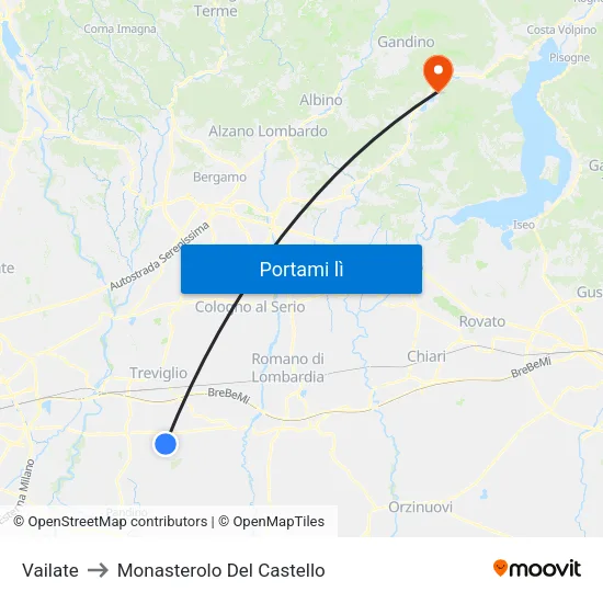 Vailate to Monasterolo Del Castello map