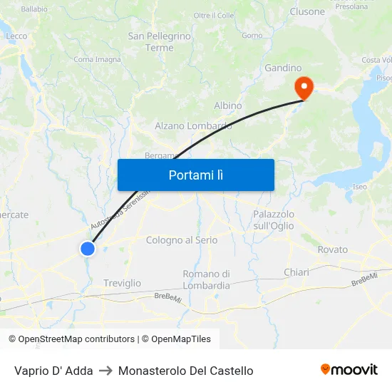 Vaprio D' Adda to Monasterolo Del Castello map