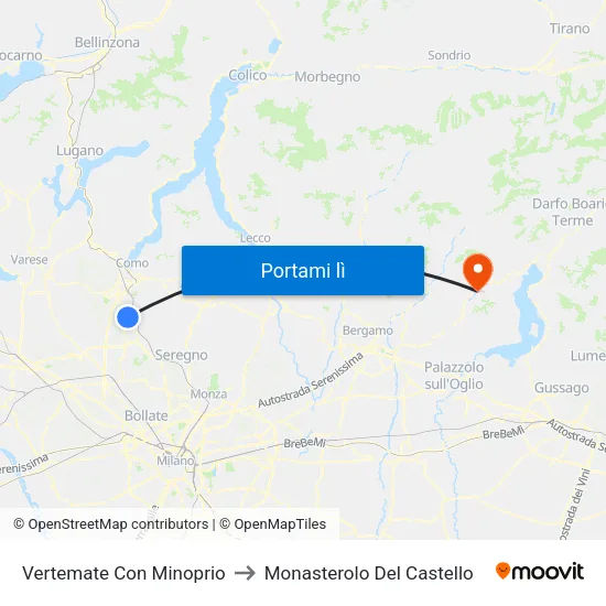 Vertemate Con Minoprio to Monasterolo Del Castello map