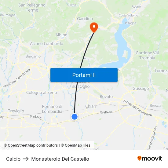 Calcio to Monasterolo Del Castello map