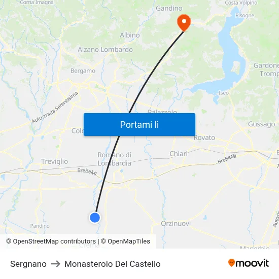 Sergnano to Monasterolo Del Castello map
