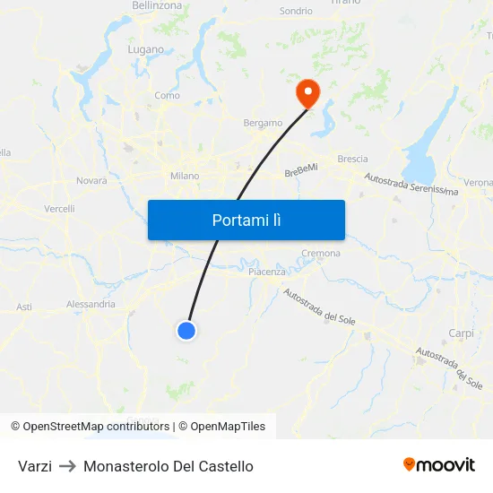 Varzi to Monasterolo Del Castello map