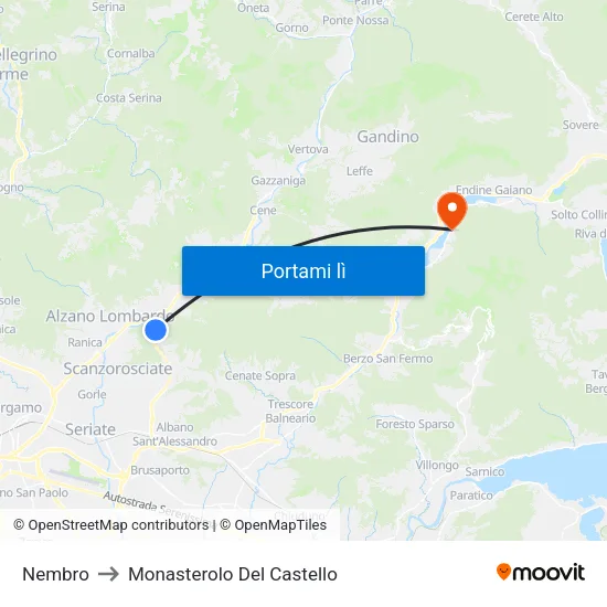 Nembro to Monasterolo Del Castello map