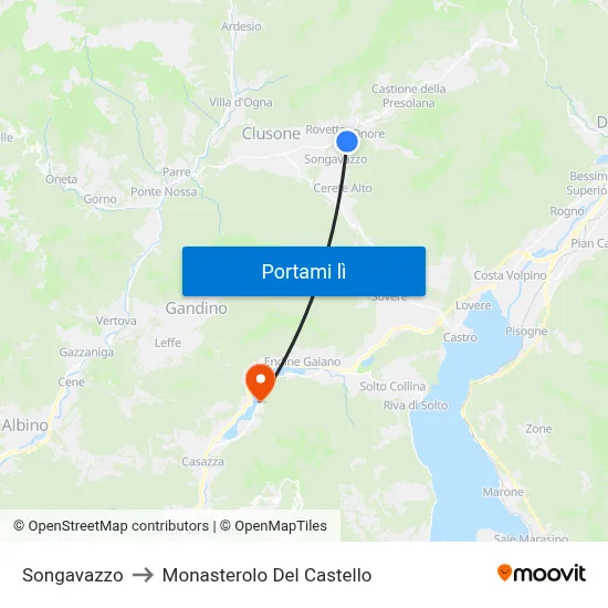 Songavazzo to Monasterolo Del Castello map