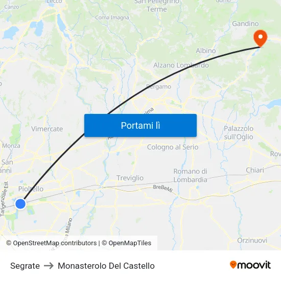 Segrate to Monasterolo Del Castello map