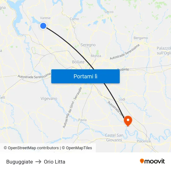 Buguggiate to Orio Litta map