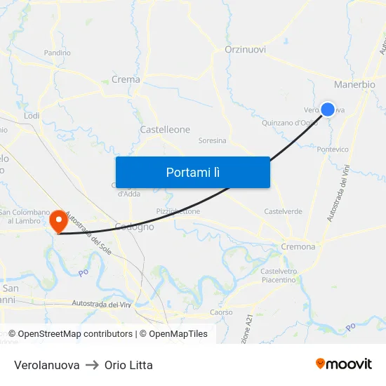 Verolanuova to Orio Litta map