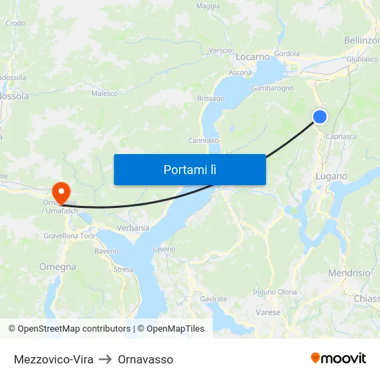Mezzovico-Vira to Ornavasso map