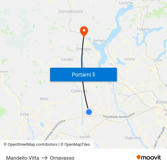 Mandello Vitta to Ornavasso map