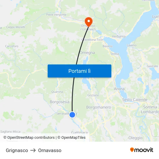 Grignasco to Ornavasso map