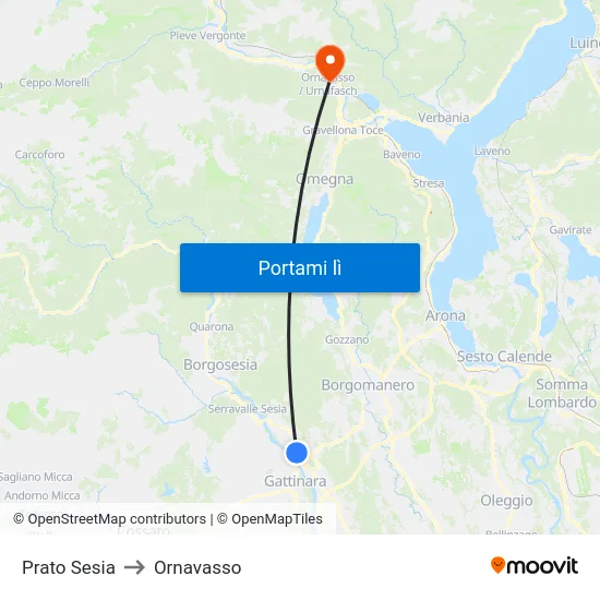 Prato Sesia to Ornavasso map