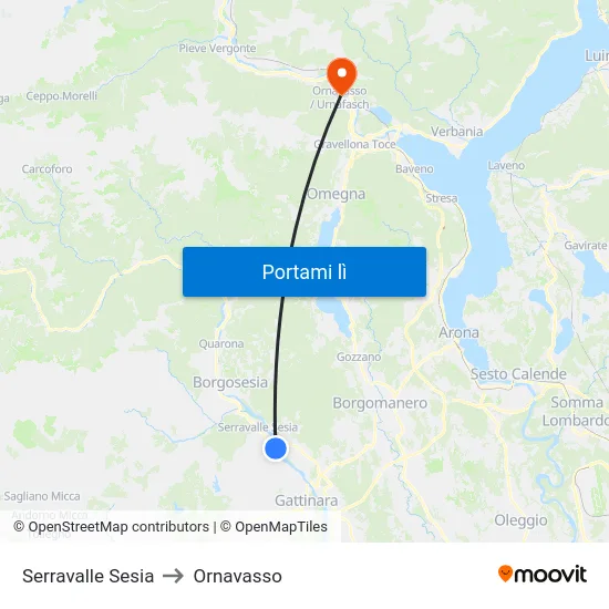 Serravalle Sesia to Ornavasso map