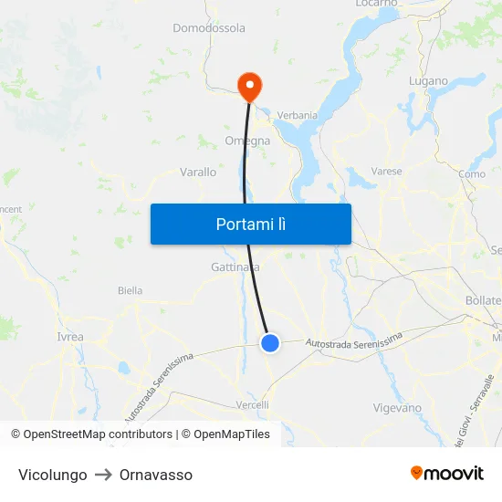 Vicolungo to Ornavasso map