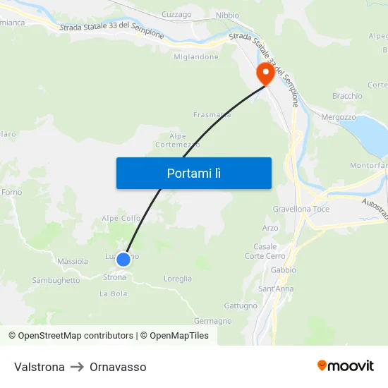 Valstrona to Ornavasso map