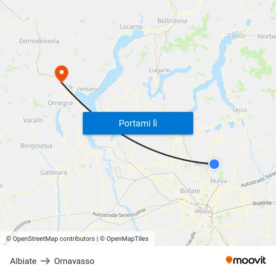 Albiate to Ornavasso map