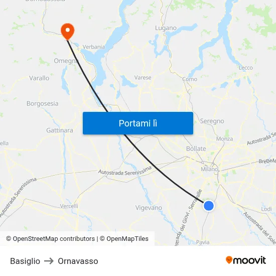 Basiglio to Ornavasso map